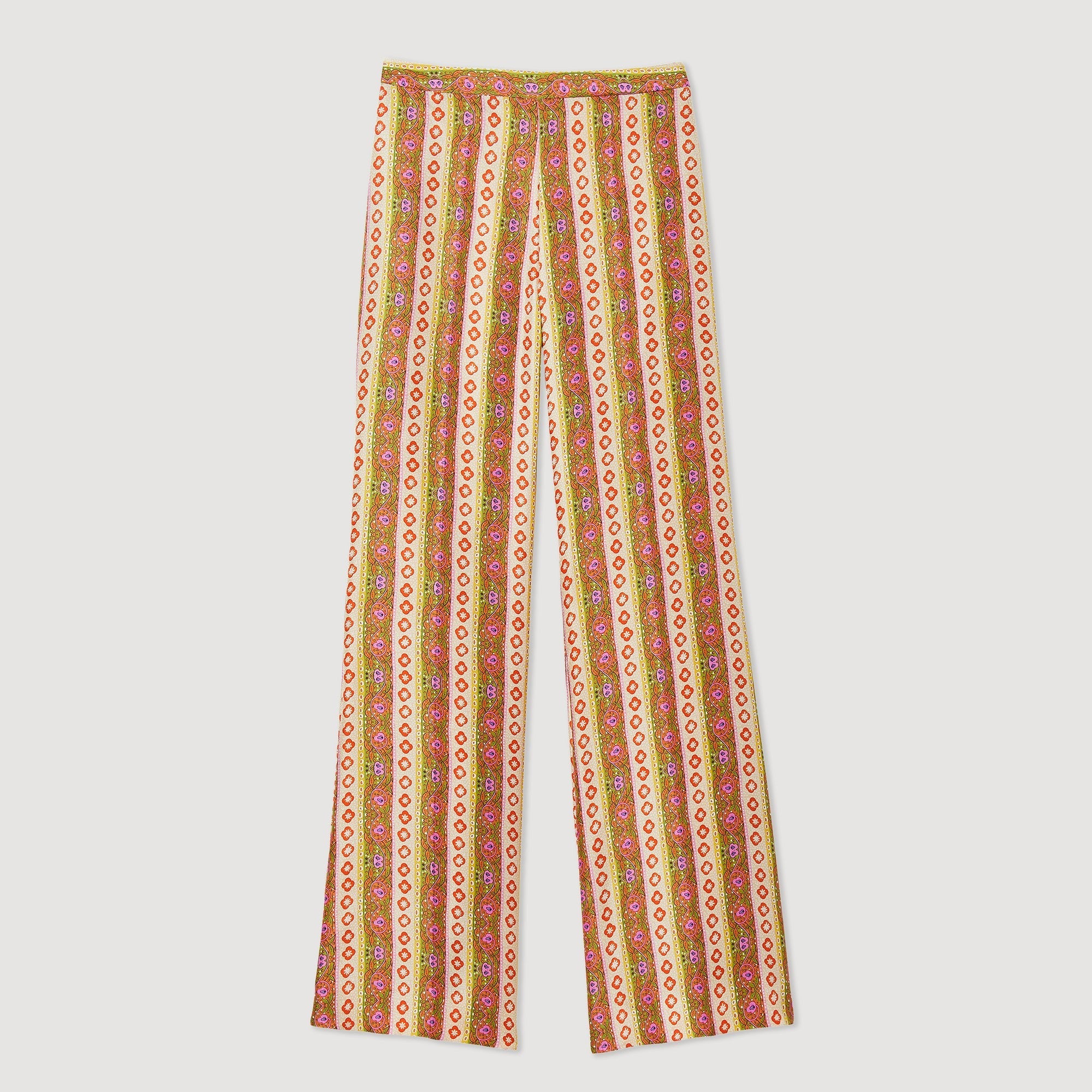 Women Wide-Leg Loose-Fitting Printed Trousers - Green / Orange