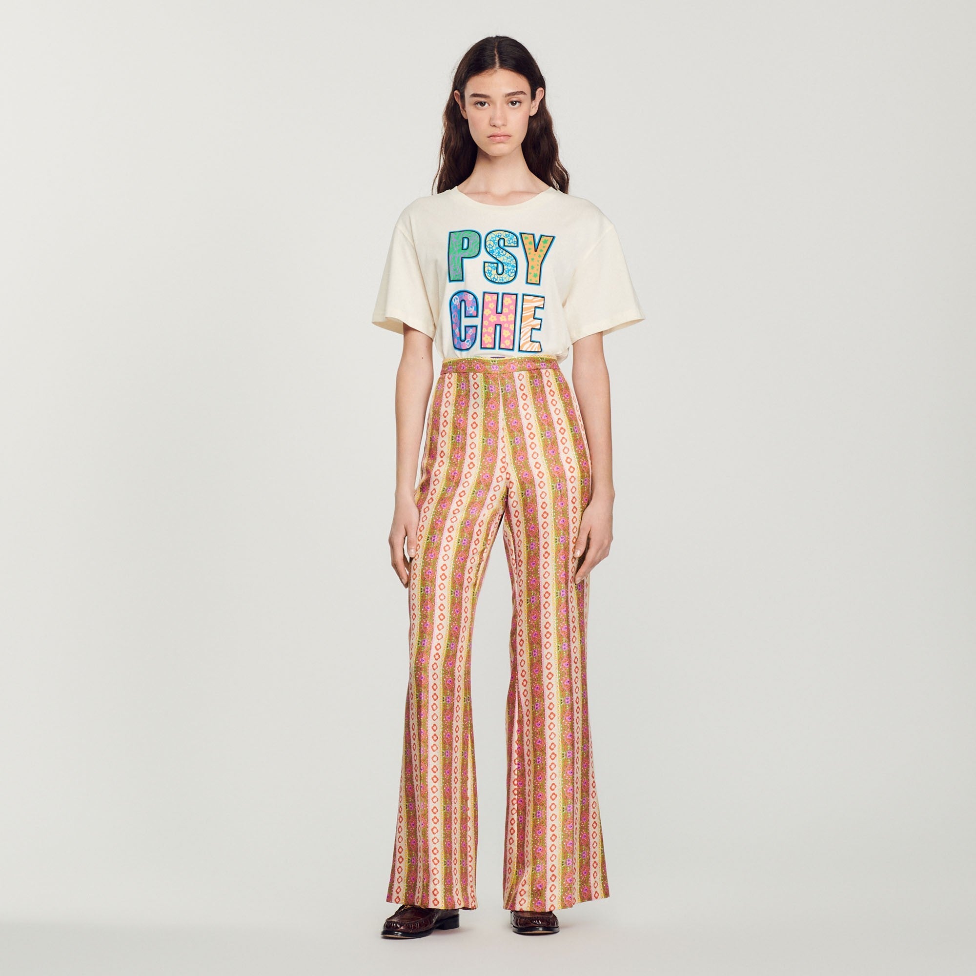 Women Wide-Leg Loose-Fitting Printed Trousers - Green / Orange