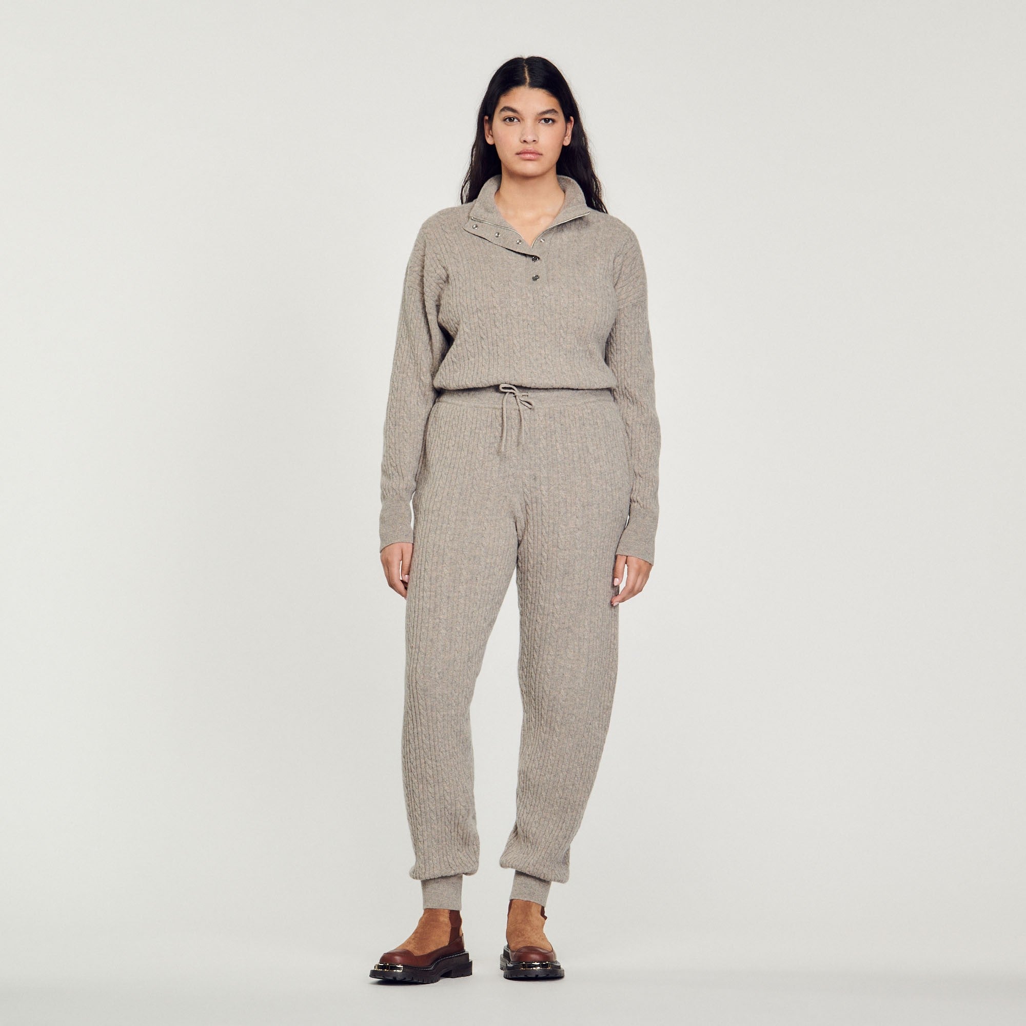 Women Knitted Jogging Bottoms - Taupe