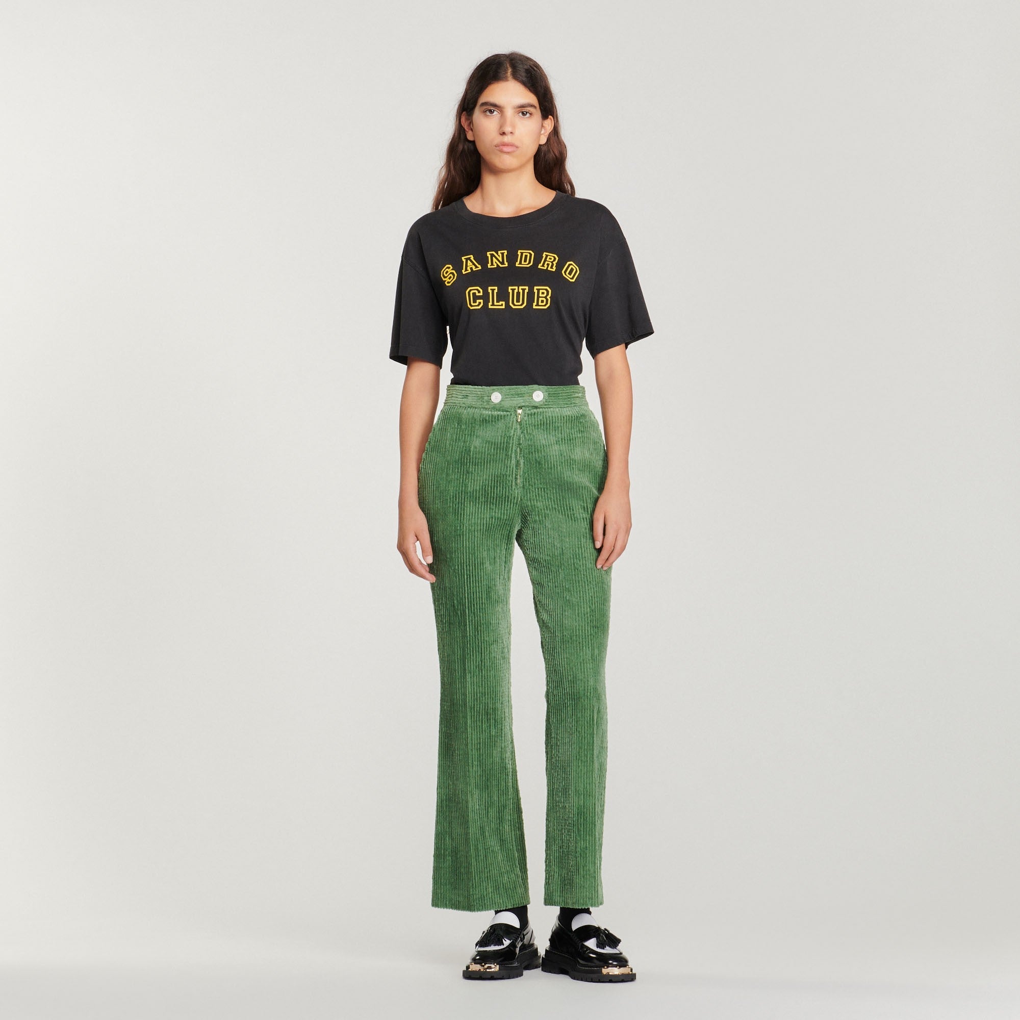 Women Corduroy Straight-Leg Trousers - Olive Green