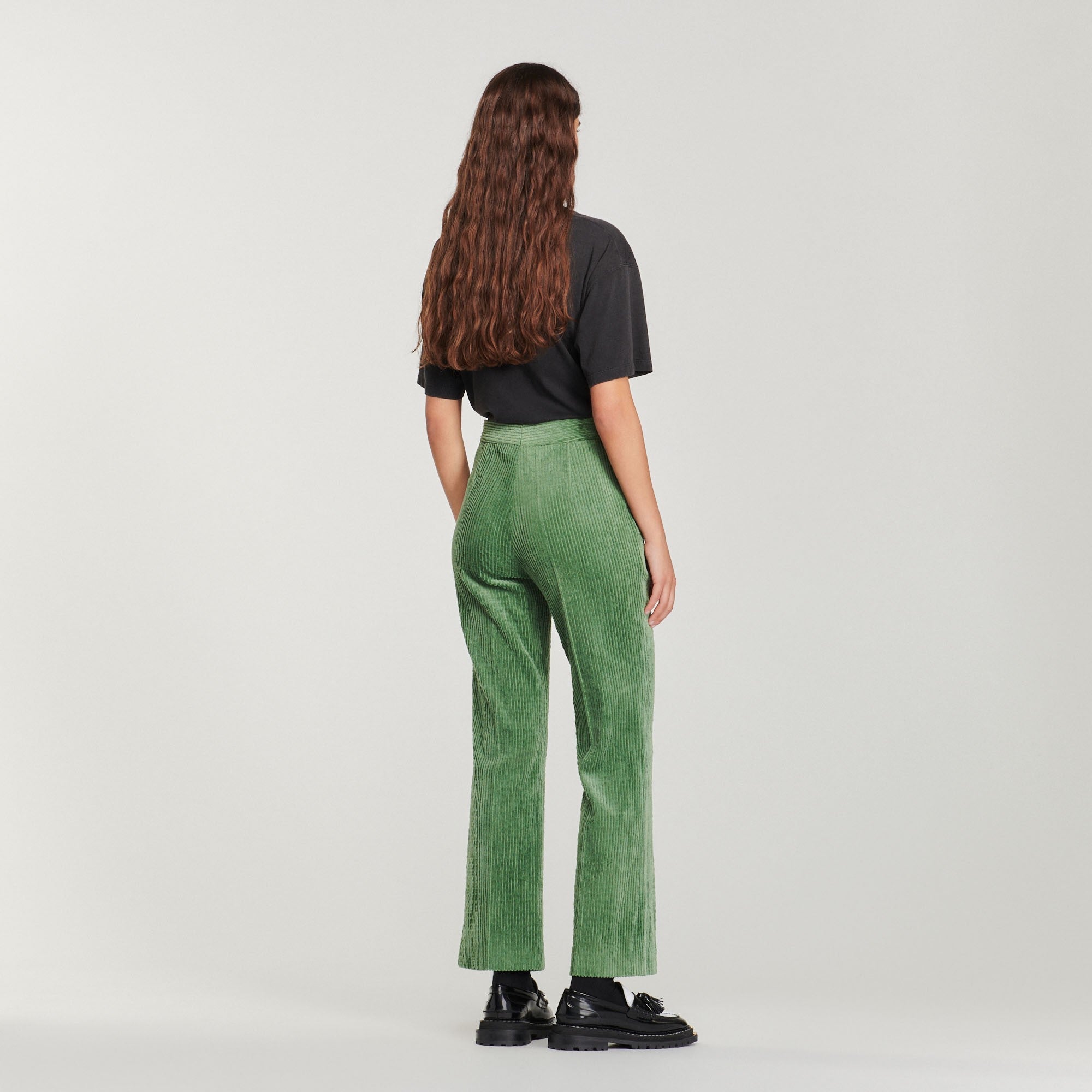 Women Corduroy Straight-Leg Trousers - Olive Green