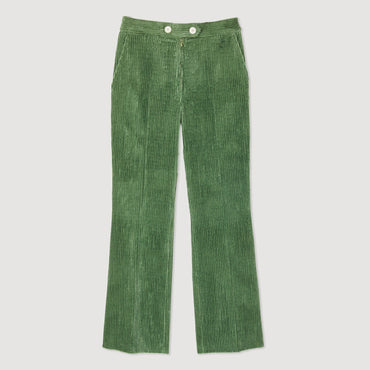 Women Corduroy Straight-Leg Trousers - Olive Green