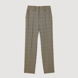 Women Straight-Leg Checked Trousers - Brown