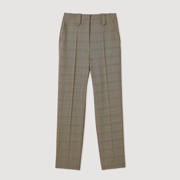 Women Straight-Leg Checked Trousers - Brown