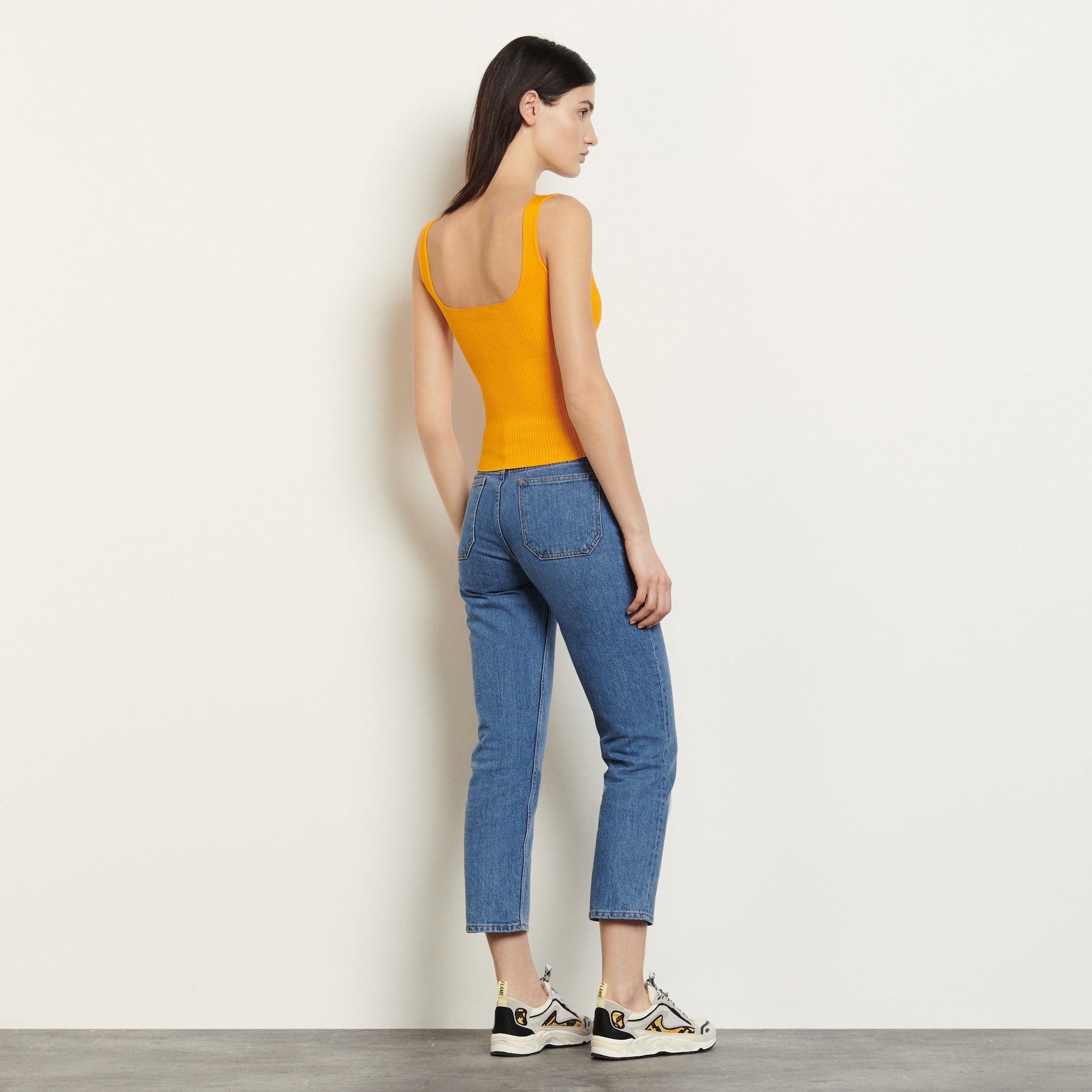 Women Ribbed Knit Cropped Vest Top - Yellow