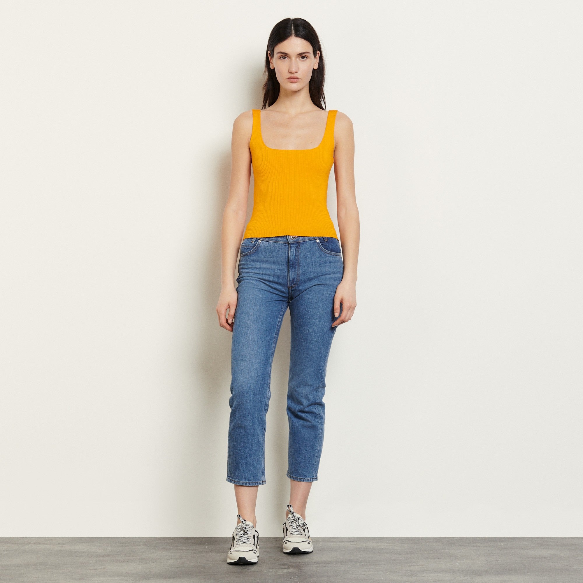 Women Ribbed Knit Cropped Vest Top - Yellow