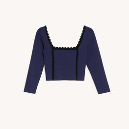 Women Cropped Top With Square Neckline - Navy Blue