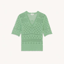 Women Short-Sleeved Fancy Knit Sweater - Vert Amande