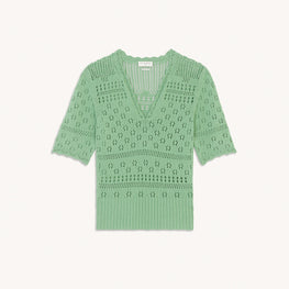 Women Short-Sleeved Fancy Knit Sweater - Vert Amande