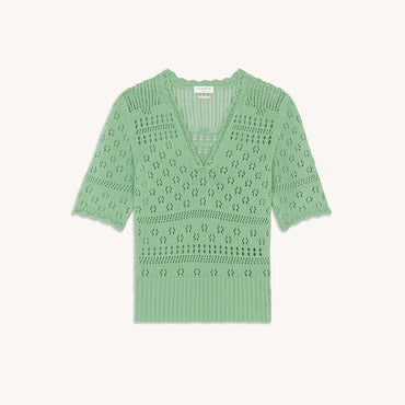 Women Short-Sleeved Fancy Knit Sweater - Vert Amande