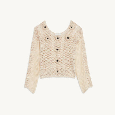 Women Crochet Knit Sweater - Light Beige