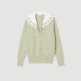 Women Poplin Collar Sweater - Green Grey