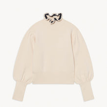 Women Sweater With Fancy High Collar - Ecru / Navy