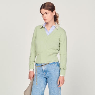 Women Knitted V-Neck Sweater - Light Green