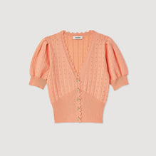 Women Cropped Cardigan With Balloon Sleeves - Pink