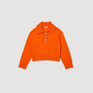 Women Cropped Sweater With Jewel Buttons - Orange