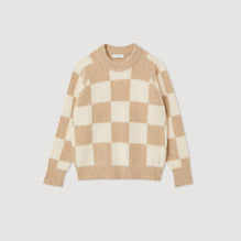 Women Chequered Knit Sweater - Beige