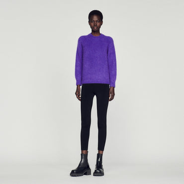 Women Round Neck Mohair Sweater - Purple