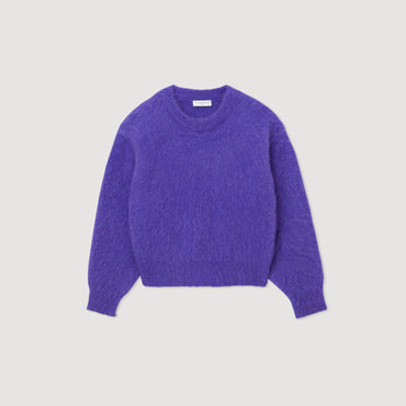 Women Round Neck Mohair Sweater - Purple