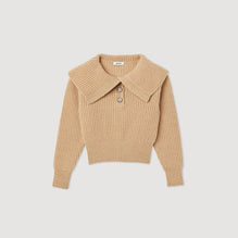 Women Cropped Knit Sweater - Beige