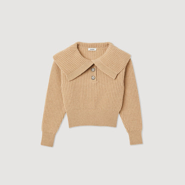 Women Cropped Knit Sweater - Beige