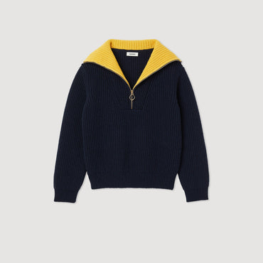 Women Trucker-Style Sweater - Navy Blue