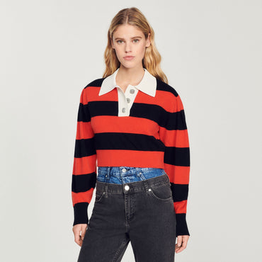 Women Cropped Two-Tone Sweater - Red