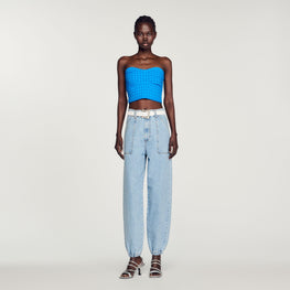 Women Cropped Tweed Bustier - Bleu Electrique