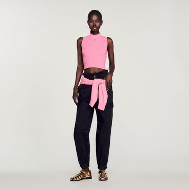 Women Ribbed Cropped Sweater - Rose