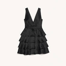 Women Sleeveless Dress With Ruffles - Black