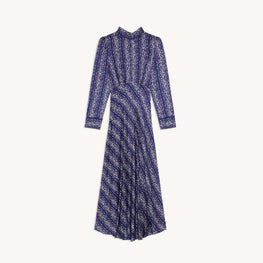 Women Long Printed Dress - Royal Blue