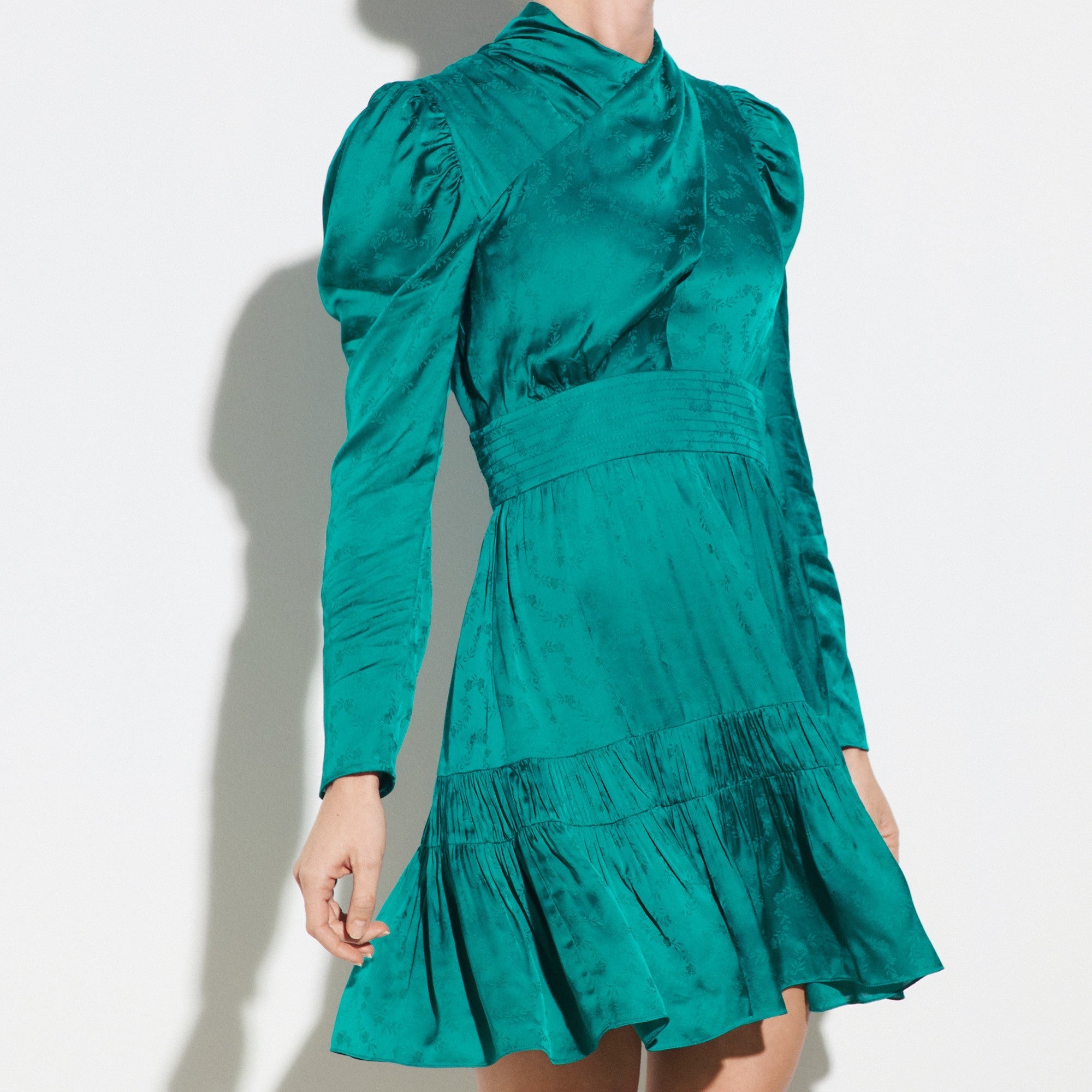 Women Jacquard Short Dress - Emeuraude Green