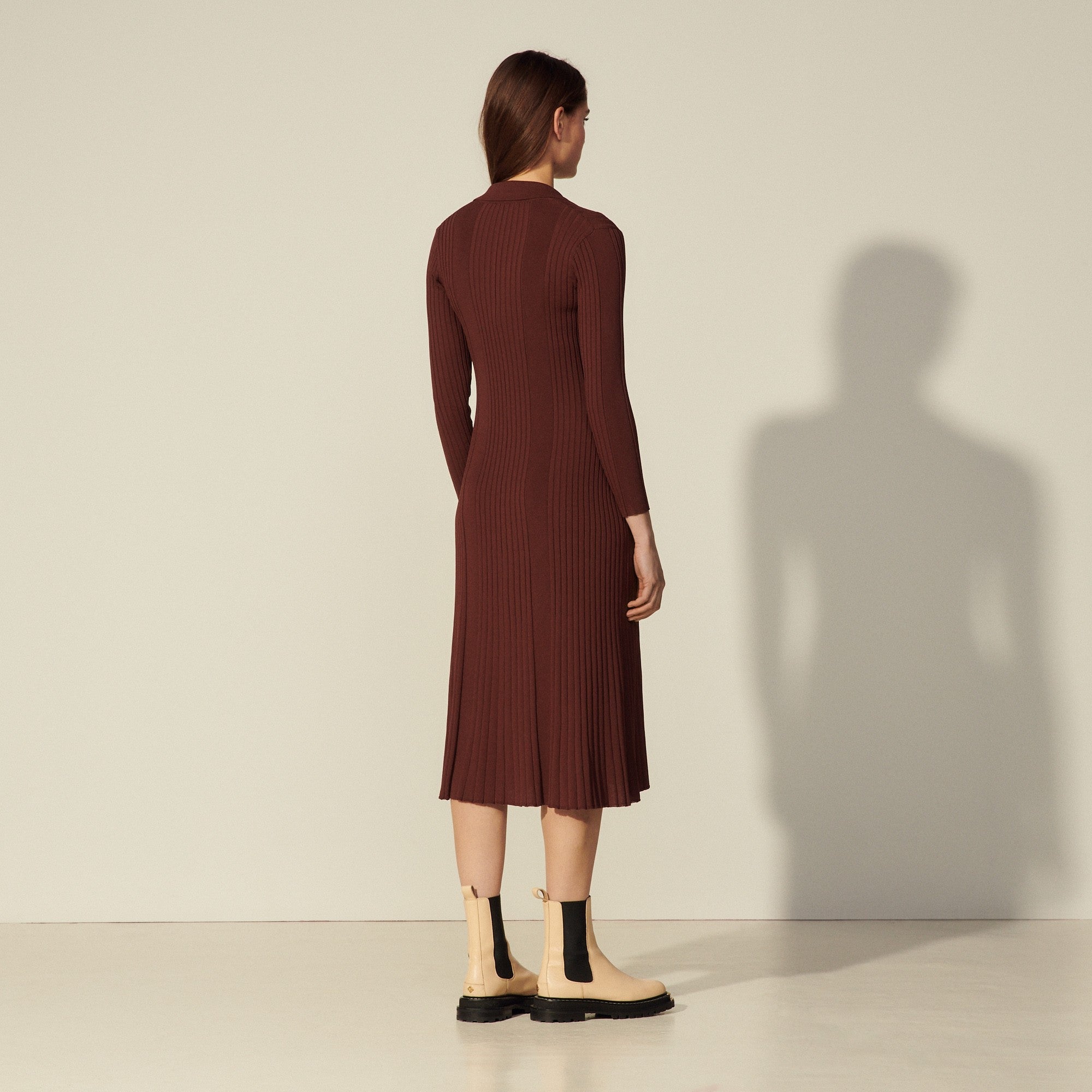 Women Long Ribbed Knit Dress - Cacao