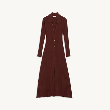 Women Long Ribbed Knit Dress - Cacao