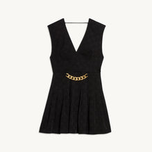 Women Short Tone-On-Tone Jacquard Dress - Black