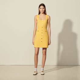 Women Short Tweed Dress - Yellow