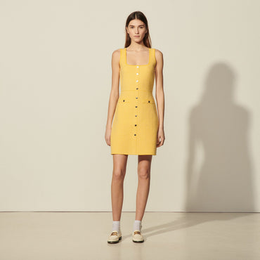 Women Short Tweed Dress - Yellow