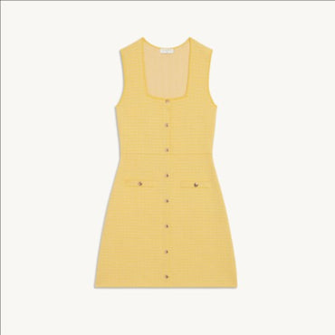 Women Short Tweed Dress - Yellow