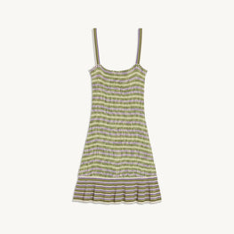 Women Knitted Dress With Smocking - Green