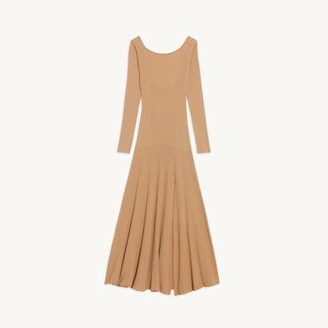 Women Long Knit Dress With Chain Detail - Beige