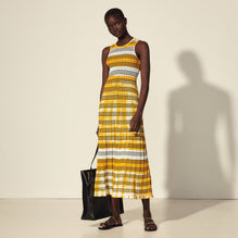 Women Long Tie-Dye Dress With Stripes - Ecru / Yellow