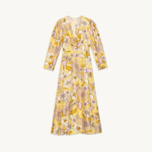 Women Long Silk Printed Dress - Yellow / Lilac