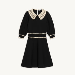 Women Knit Dress With Contrasting Collar - Black