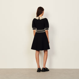 Women Knit Dress With Contrasting Collar - Black