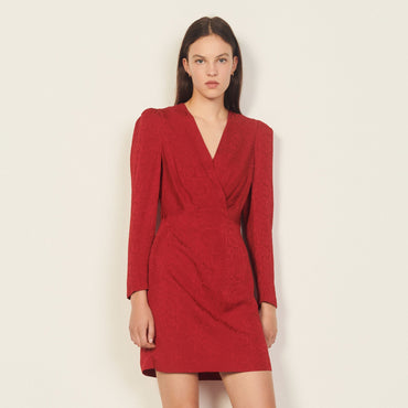 Women Short Python-Effect Jacquard Dress - Red Bordeaux