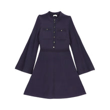 Women Military Style Knit Dress - Navy Blue