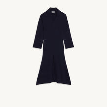 Women Long Dress With Tunic Collar - Navy Blue