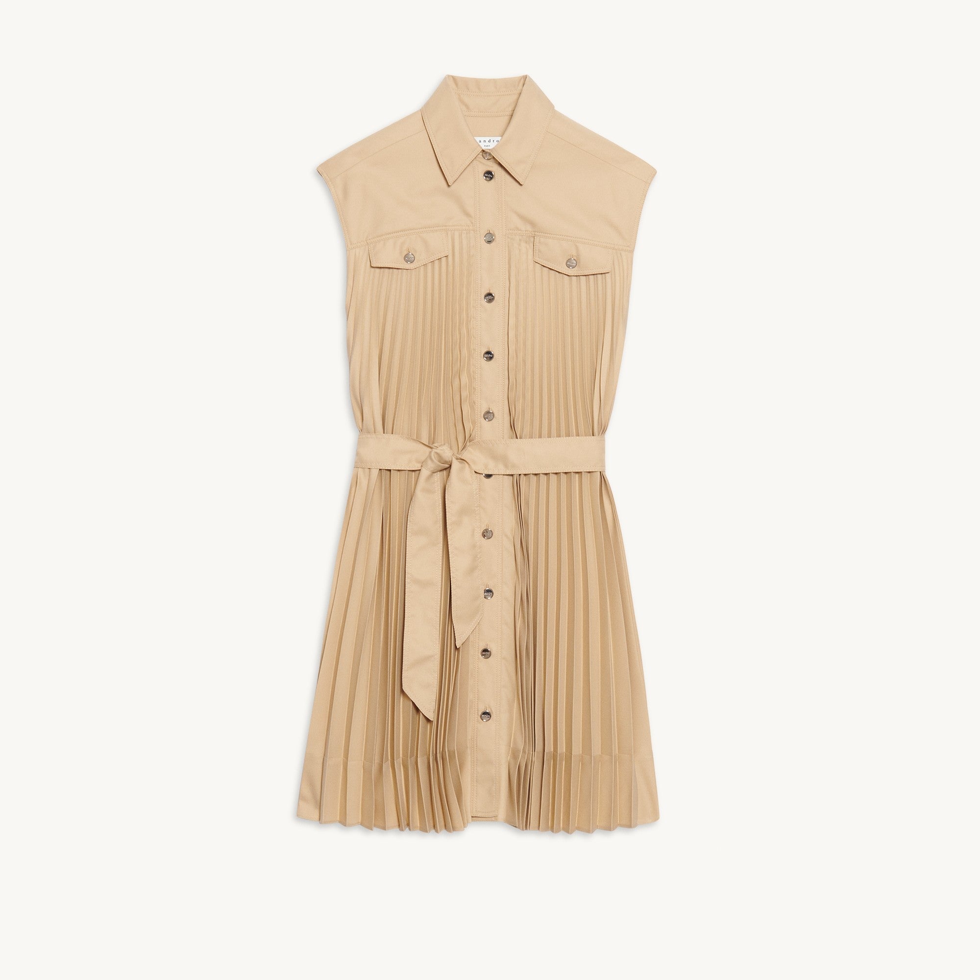 Women Shirt Dress With Pleats - Beige