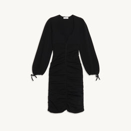 Women Knitted Dress With Ruching - Black