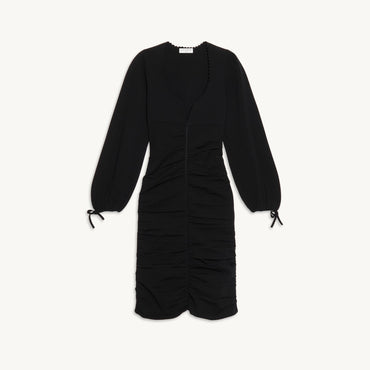 Women Knitted Dress With Ruching - Black